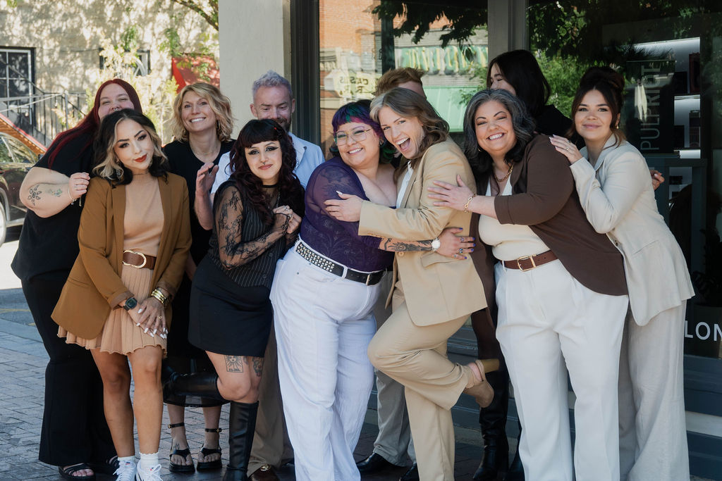 Murraki Salon team outside their downtown Boise hair salon, specializing in hair color, blonding, precision haircuts, and personalized guest experiences.