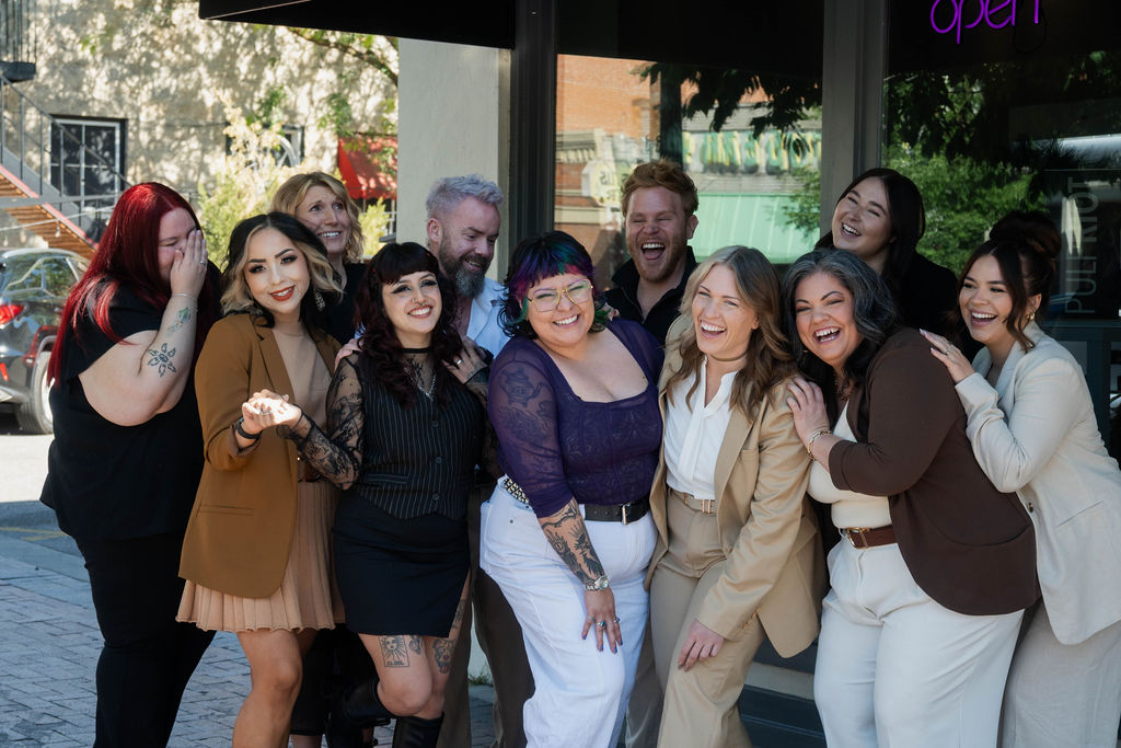 Murraki Salon team outside their downtown Boise hair salon, specializing in hair color, blonding, precision haircuts, and personalized guest experiences.